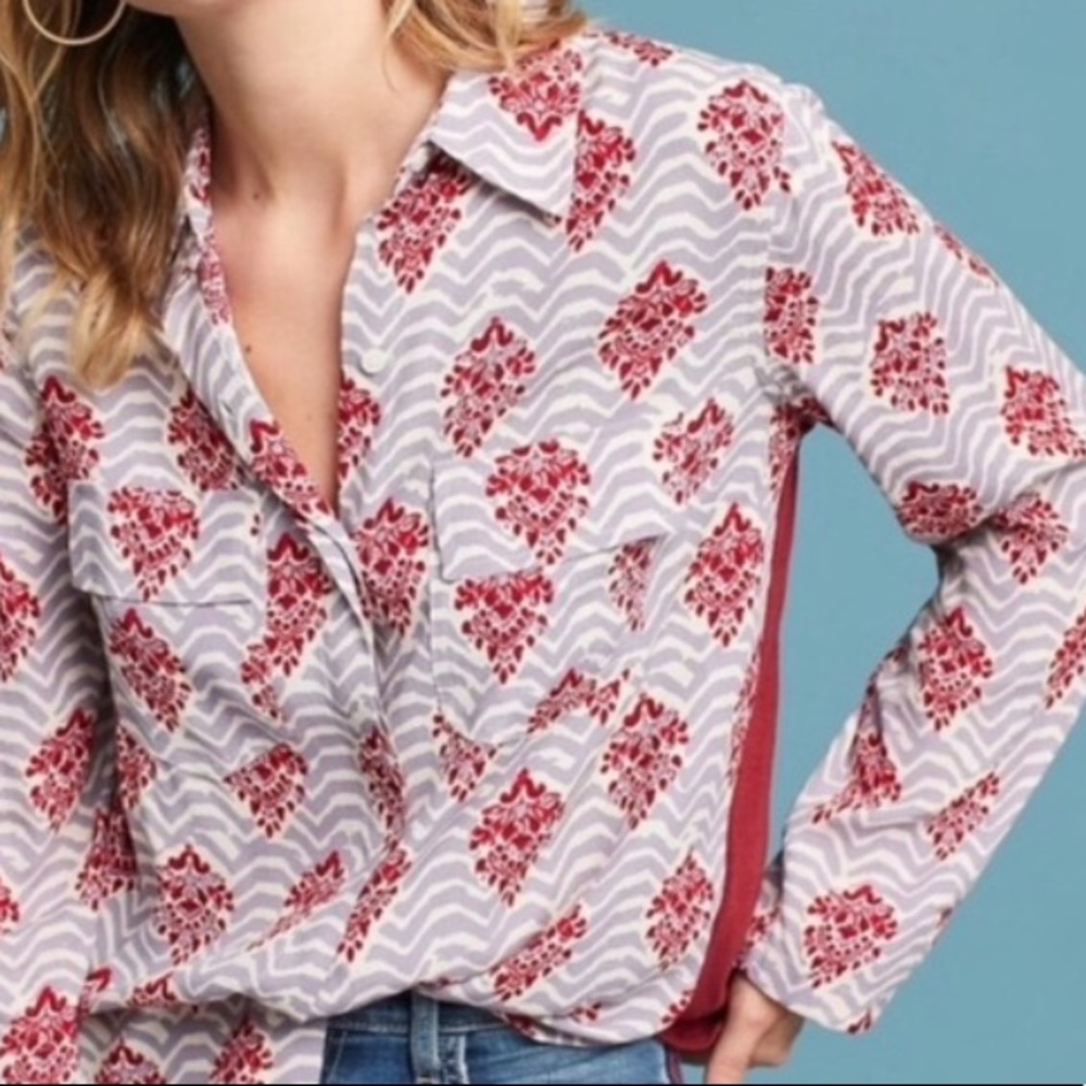 Anthropologie Porridge Medallion Mixed Media Top